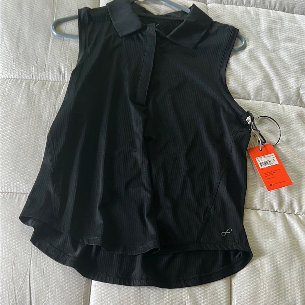 Black Sleeveless Collared Button Down Polo